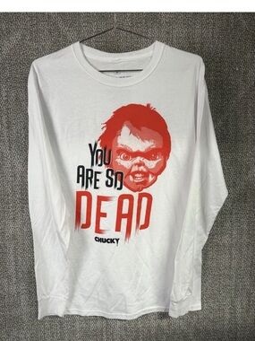 Chucky Men's White Long Sleeve Graphic Tee - 'You Are So Dead'